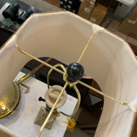 12-inch W Square MCM Table Lamp in Brass w/ Beige Shade