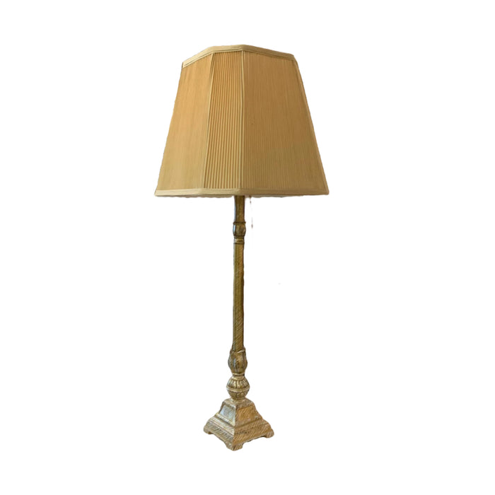 12-inch W Square MCM Table Lamp in Brass w/ Beige Shade