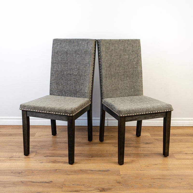 Linen Nailhead Trim Dining Chairs in Grey - Set of 2