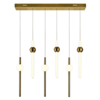 Baton LED Pool Table Chandelier with Brass Finish 1208P32-6-625-RC