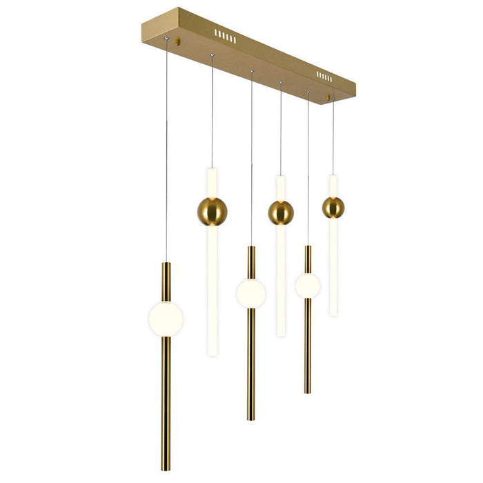 Baton LED Pool Table Chandelier with Brass Finish 1208P32-6-625-RC
