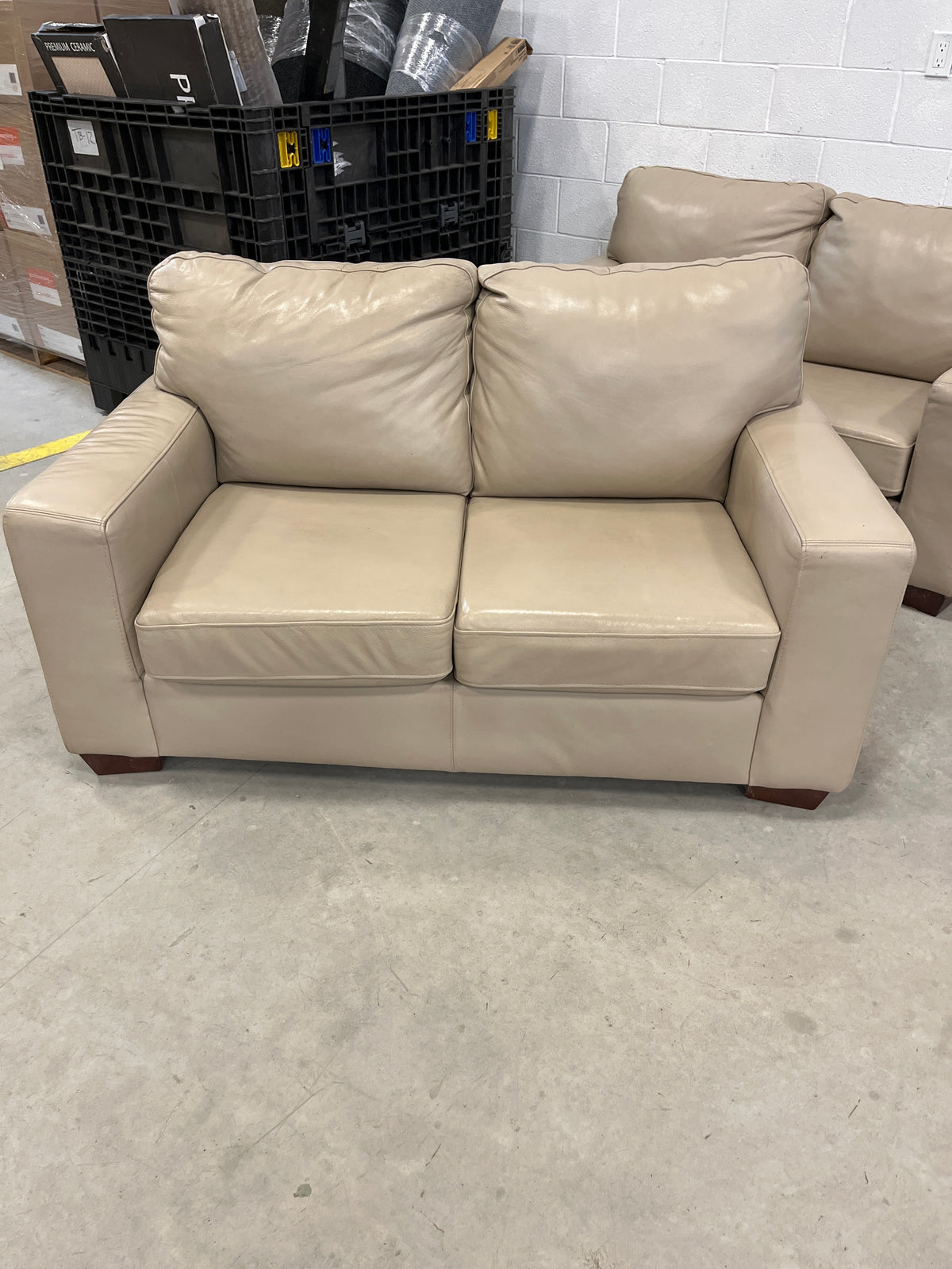 61" Beige Leather Loveseat Sofa