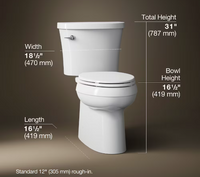 KOHLER Gleam 2-Piece Chair Height Elongated Flush Toilet in White