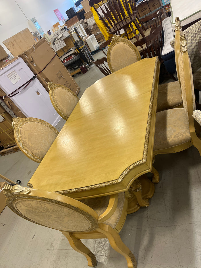 Ornate light-gold Finish Wood Dining Set With 6 Chairs