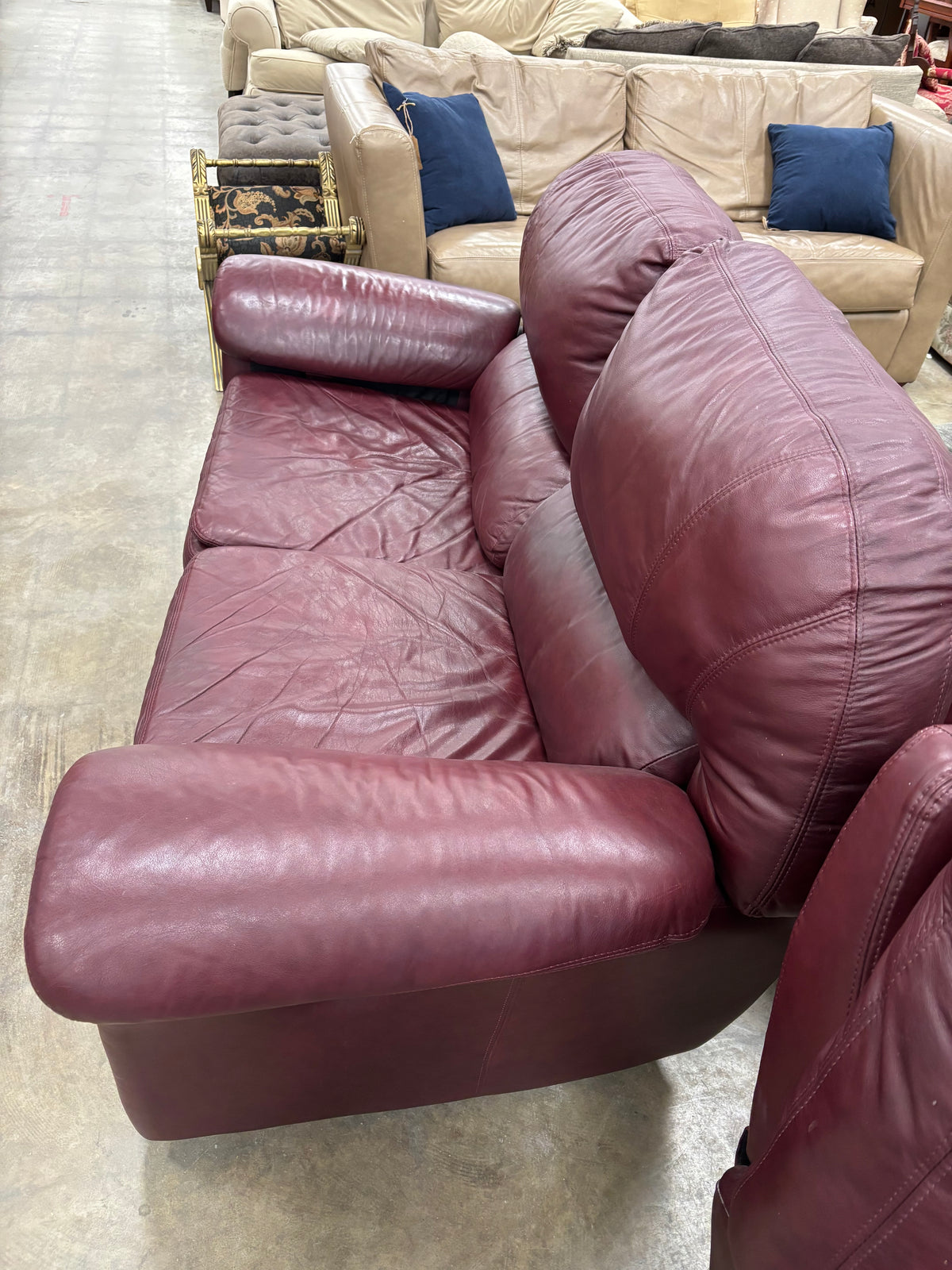 Burgundy Leather Loveseat Sofa