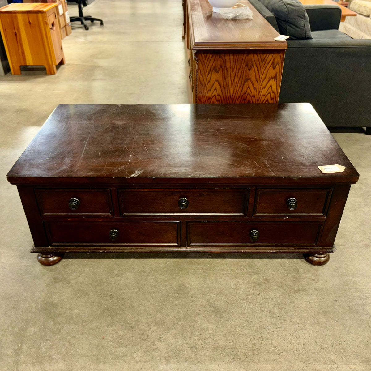 52x28-inch Spacious Dark Wood 5-Drawer Coffee Table