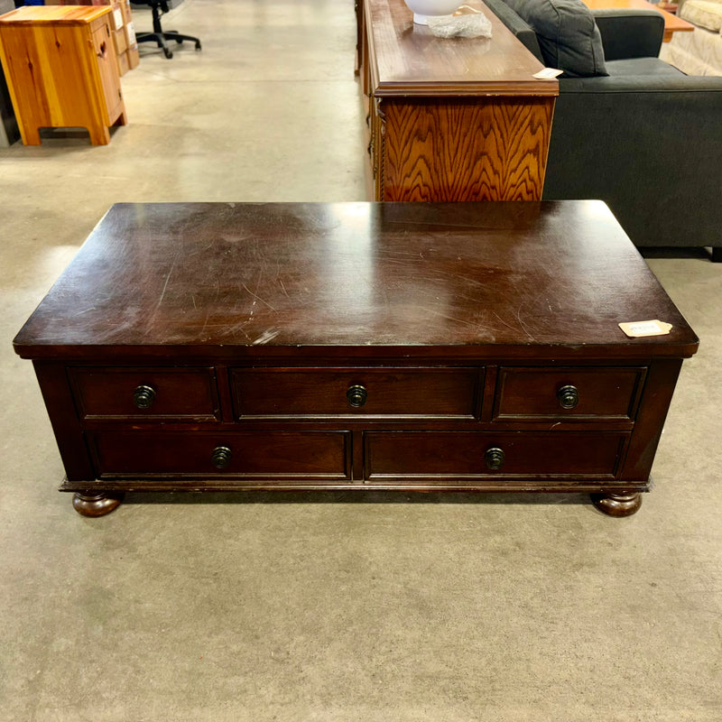 52x28-inch Spacious Dark Wood 5-Drawer Coffee Table