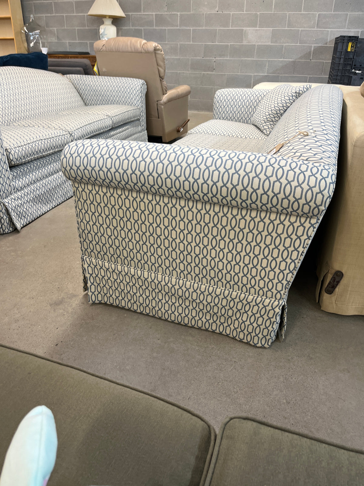 82"W White and Blue Sofa