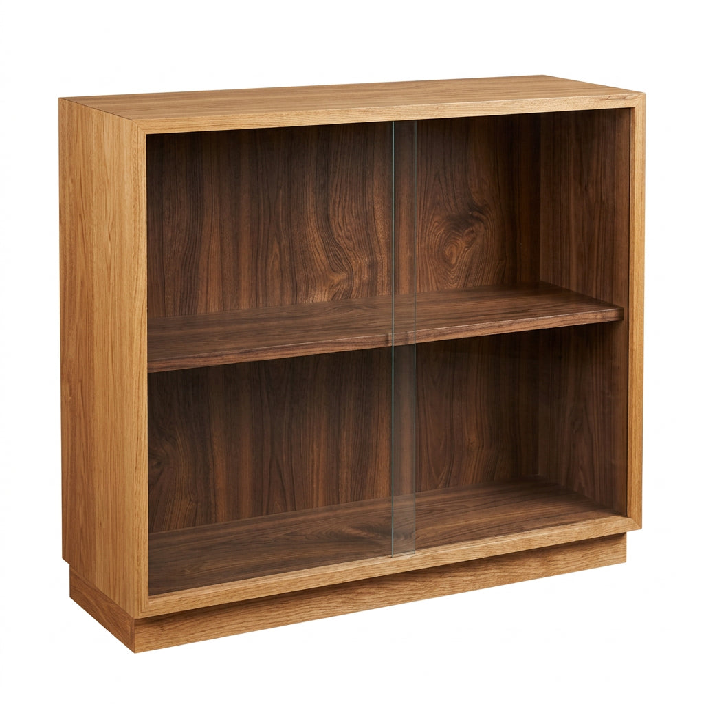 35 in. W Vintage 1960s Bookcase With Sliding Glass Doors