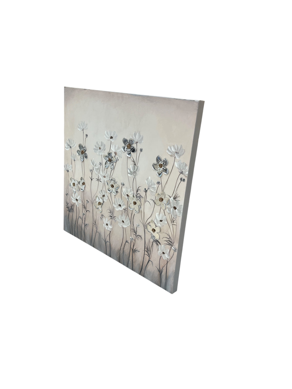 Floral Canvas Wall Art with Reflective 3D Flowers