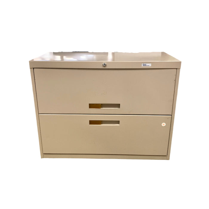 36-inch W Beige Filing Cabinet – 2-Drawer with Recessed Top Lid