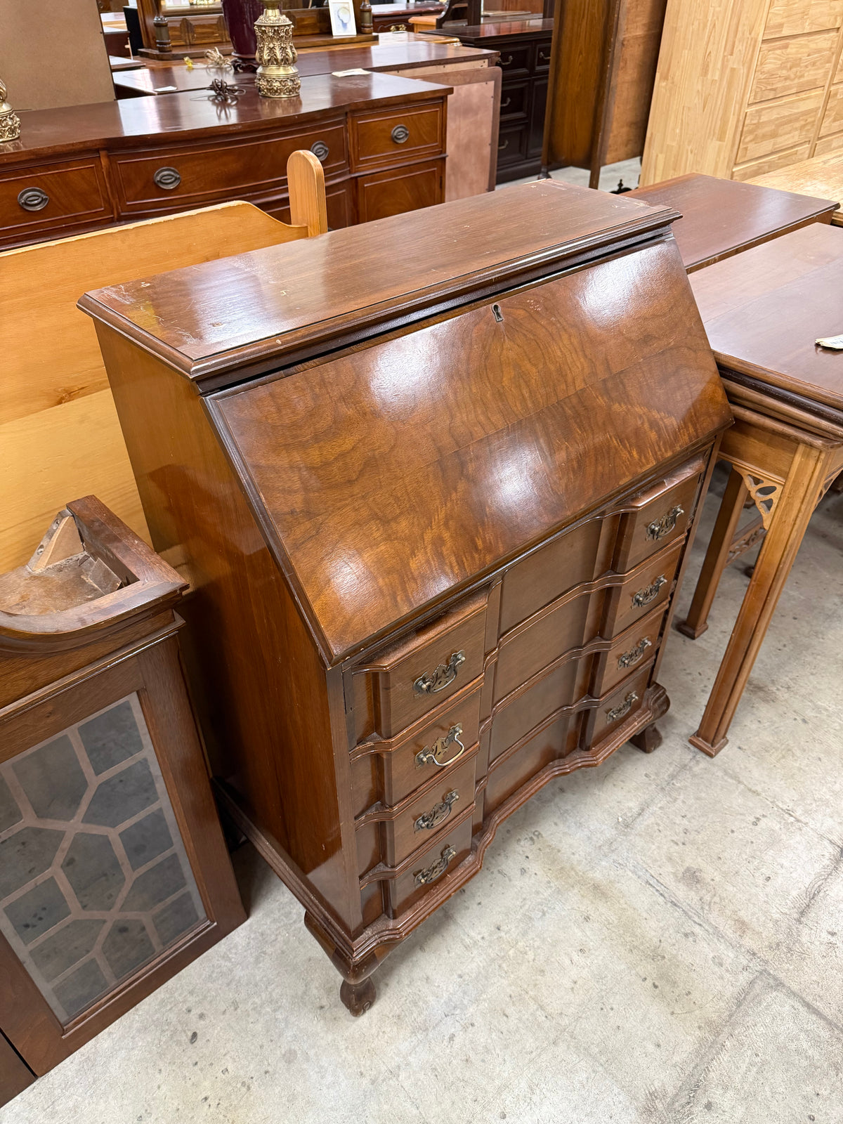 Dark Brown Slant-Front Secretary Desk