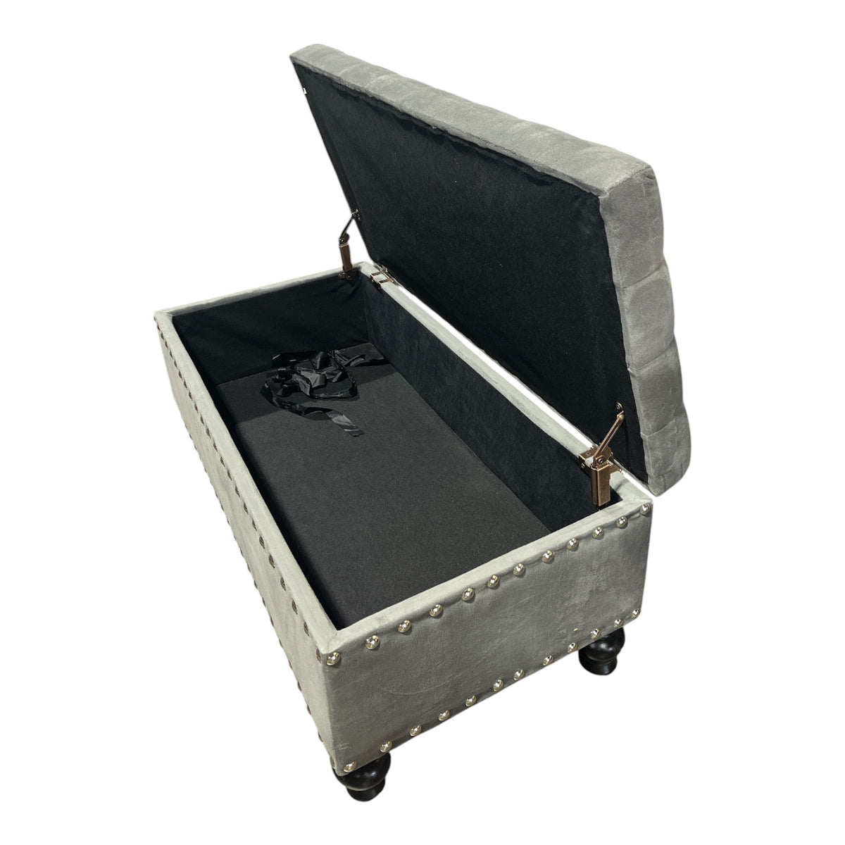 Grey Velvet Tufted Storage Bench