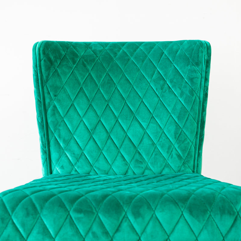 Curved Back Diamond Stitched Accent Chair in Green Velvet