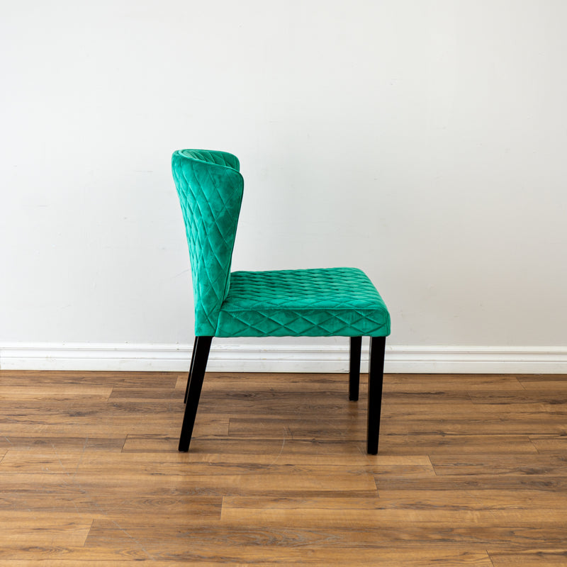 Curved Back Diamond Stitched Accent Chair in Green Velvet