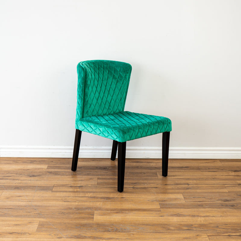 Curved Back Diamond Stitched Accent Chair in Green Velvet