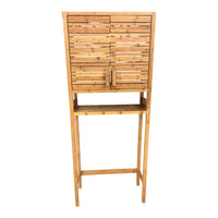 Natural Bamboo Slatted Storage Cabinet with Open Shelf