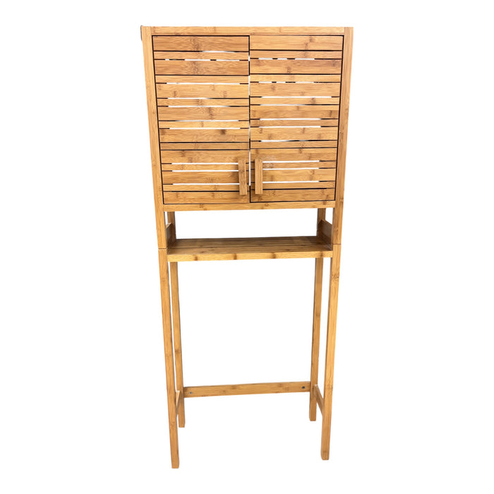 Natural Bamboo Slatted Storage Cabinet with Open Shelf
