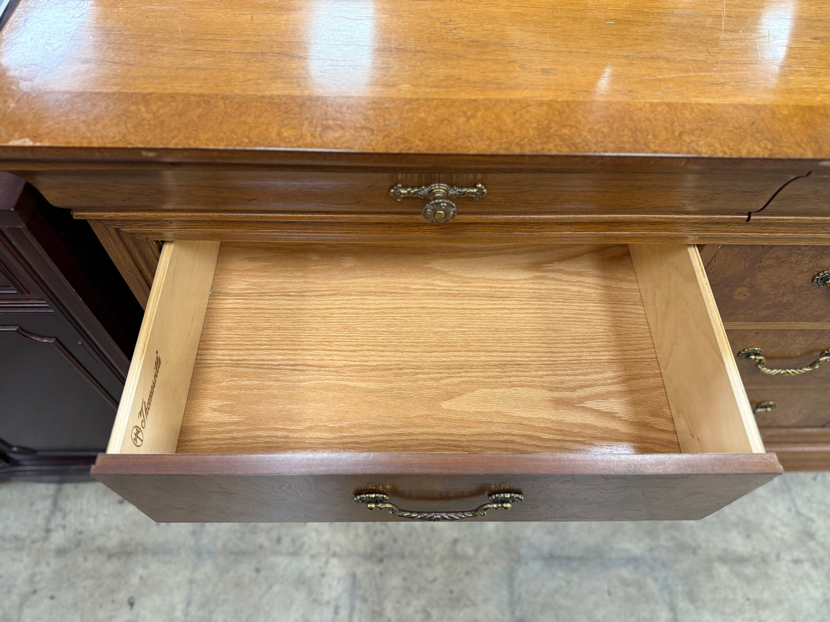 French Country Burl Wood 12 Drawer Dresser Credenza