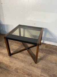 Contemporary Glass & Leather Top Side Table With Cross Base