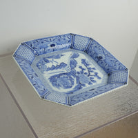 14-inch Antique Japanese Porcelain Blue and White Octagonal Plate