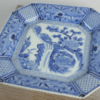 14-inch Antique Japanese Porcelain Blue and White Octagonal Plate