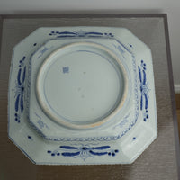 14-inch Antique Japanese Porcelain Blue and White Octagonal Plate
