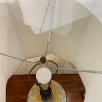 15-inch W MCM Table Lamp in Brass w/ White Shade