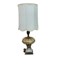 15-inch W MCM Table Lamp in Brass w/ White Shade