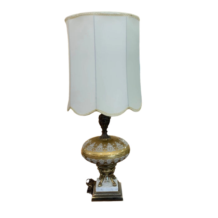 15-inch W MCM Table Lamp in Brass w/ White Shade