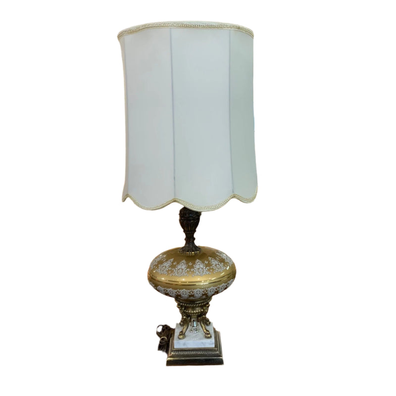 15-inch W MCM Table Lamp in Brass w/ White Shade