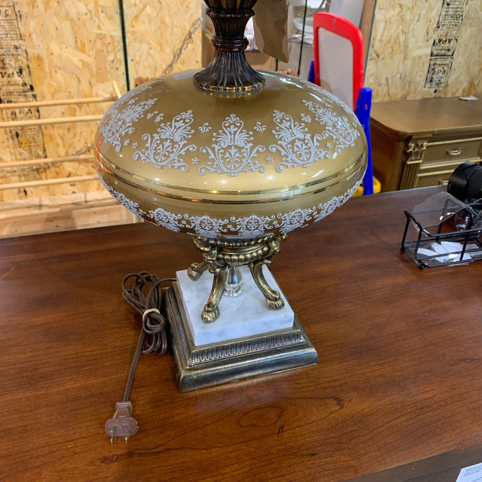 15-inch W MCM Table Lamp in Brass w/ White Shade