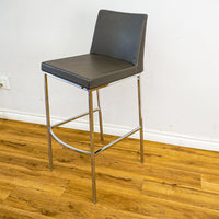 15.75-Inch W Gray Upholstered Chrome Bar Stool with Footrest