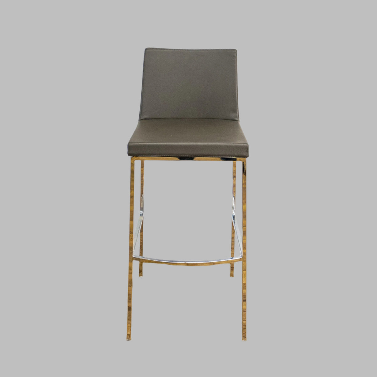 15.75-Inch W Gray Upholstered Chrome Bar Stool with Footrest