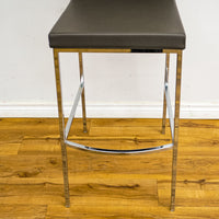 15.75-Inch W Gray Upholstered Chrome Bar Stool with Footrest