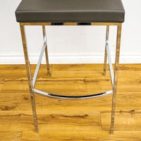 15.75-Inch W Gray Upholstered Chrome Bar Stool with Footrest