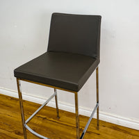 15.75-Inch W Gray Upholstered Chrome Bar Stool with Footrest