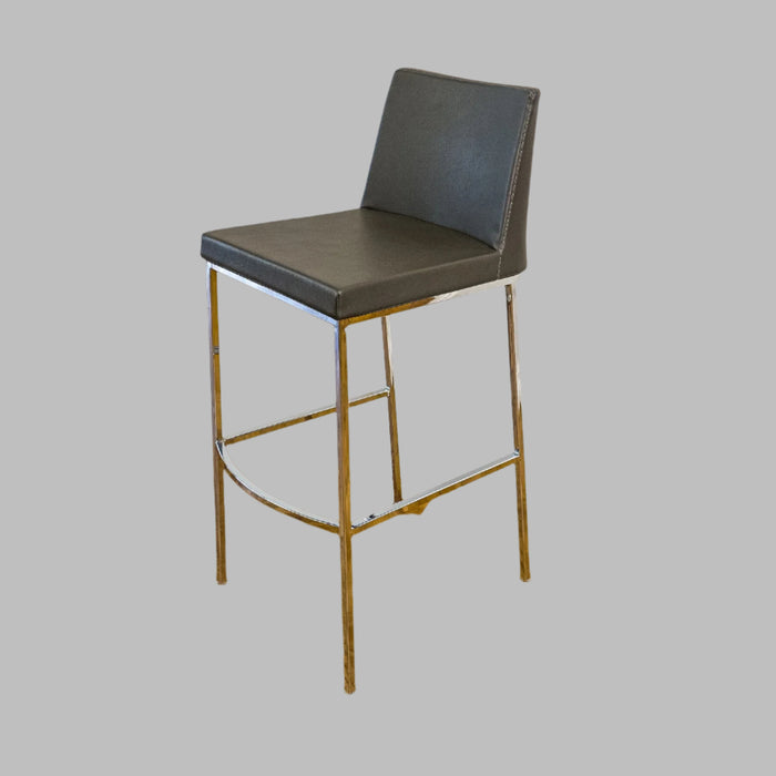 15.75-Inch W Gray Upholstered Chrome Bar Stool with Footrest