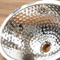 15 1/4-inch Hammered Stainless Steel Oval Bathroom Sink