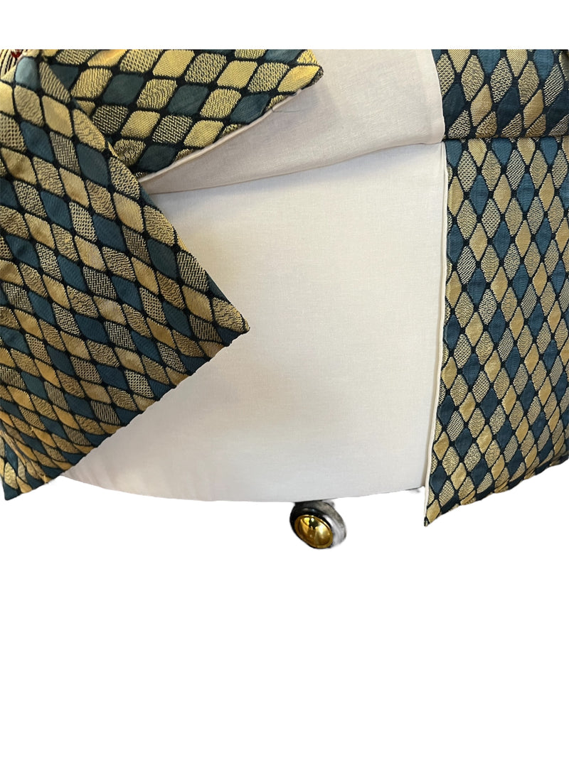 Round Tufted Ottoman- Checkered Design
