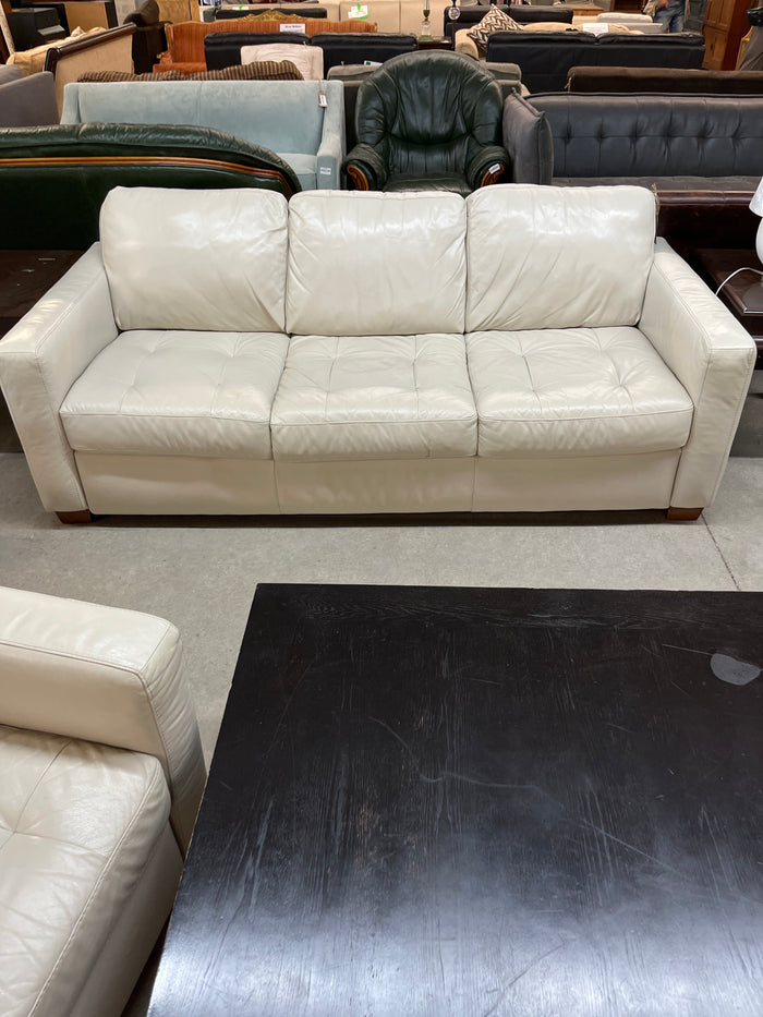 84"W Off White Leather Sofa