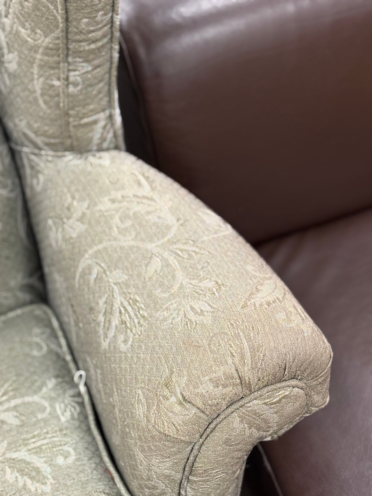 Sage Green Floral Patterned Wingback Armchair