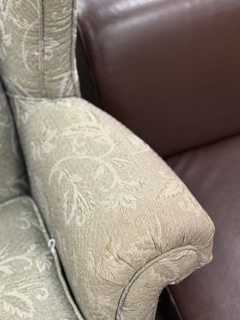 Sage Green Floral Patterned Wingback Armchair