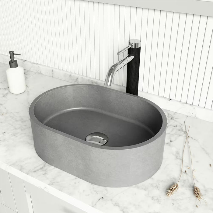 Giralda 16-inch Concreto Stone Oval Vessel Bathroom Sink in Gray