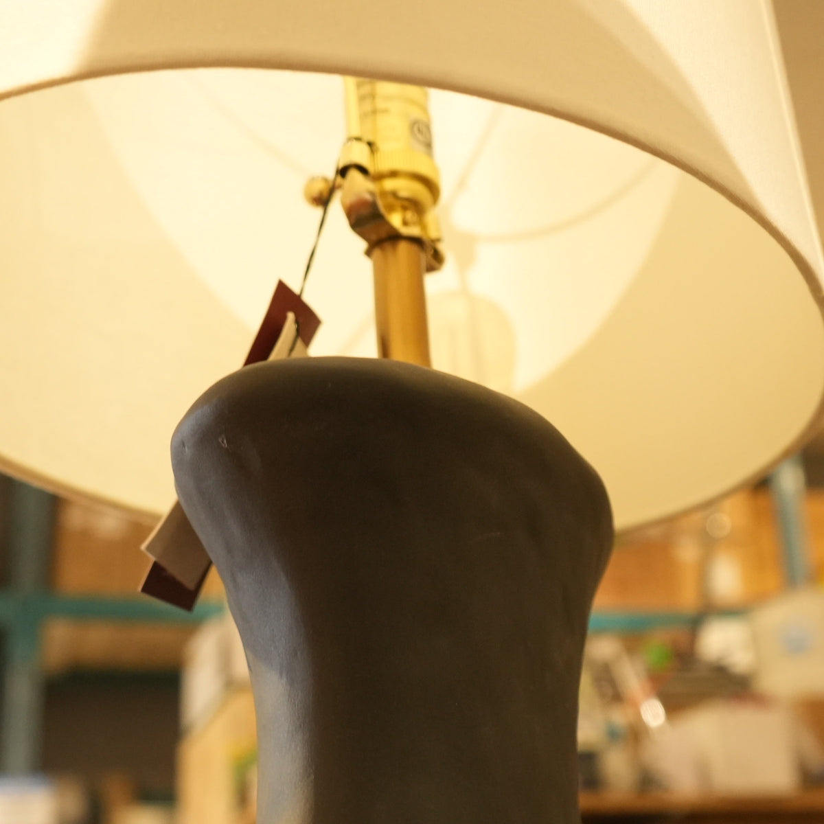 16-inch W Ceramic Table Lamp in Black w/ White Shade