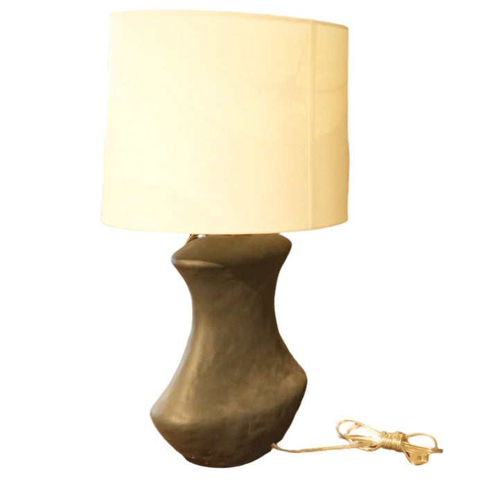 16-inch W Ceramic Table Lamp in Black w/ White Shade