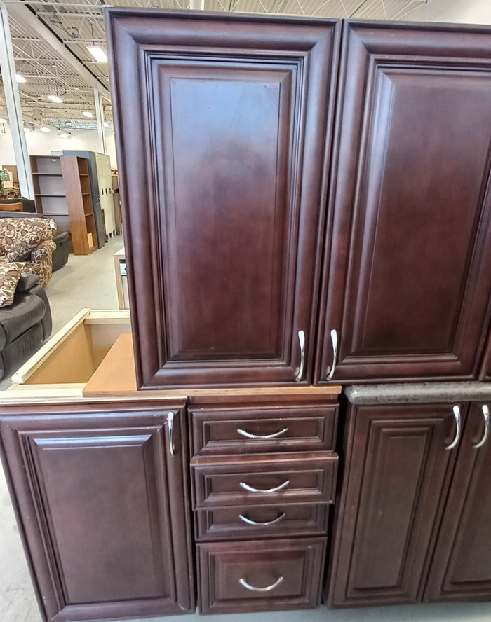 Set of 15 Kitchen Cabinets in Dark Brown