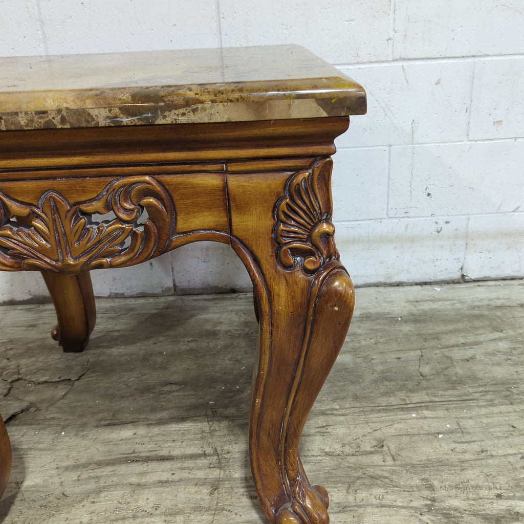27.5"W Light Brown Marble Top Accent Table