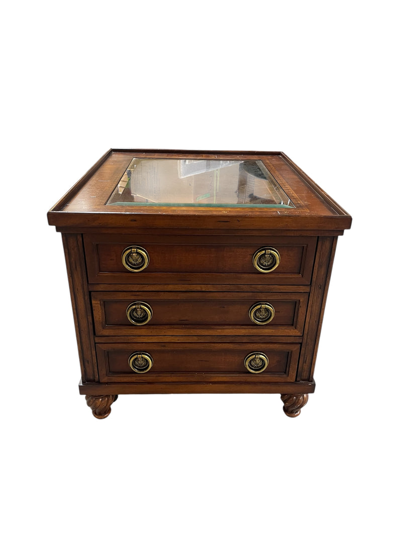 3-Drawer Glass Top Side Table Chest