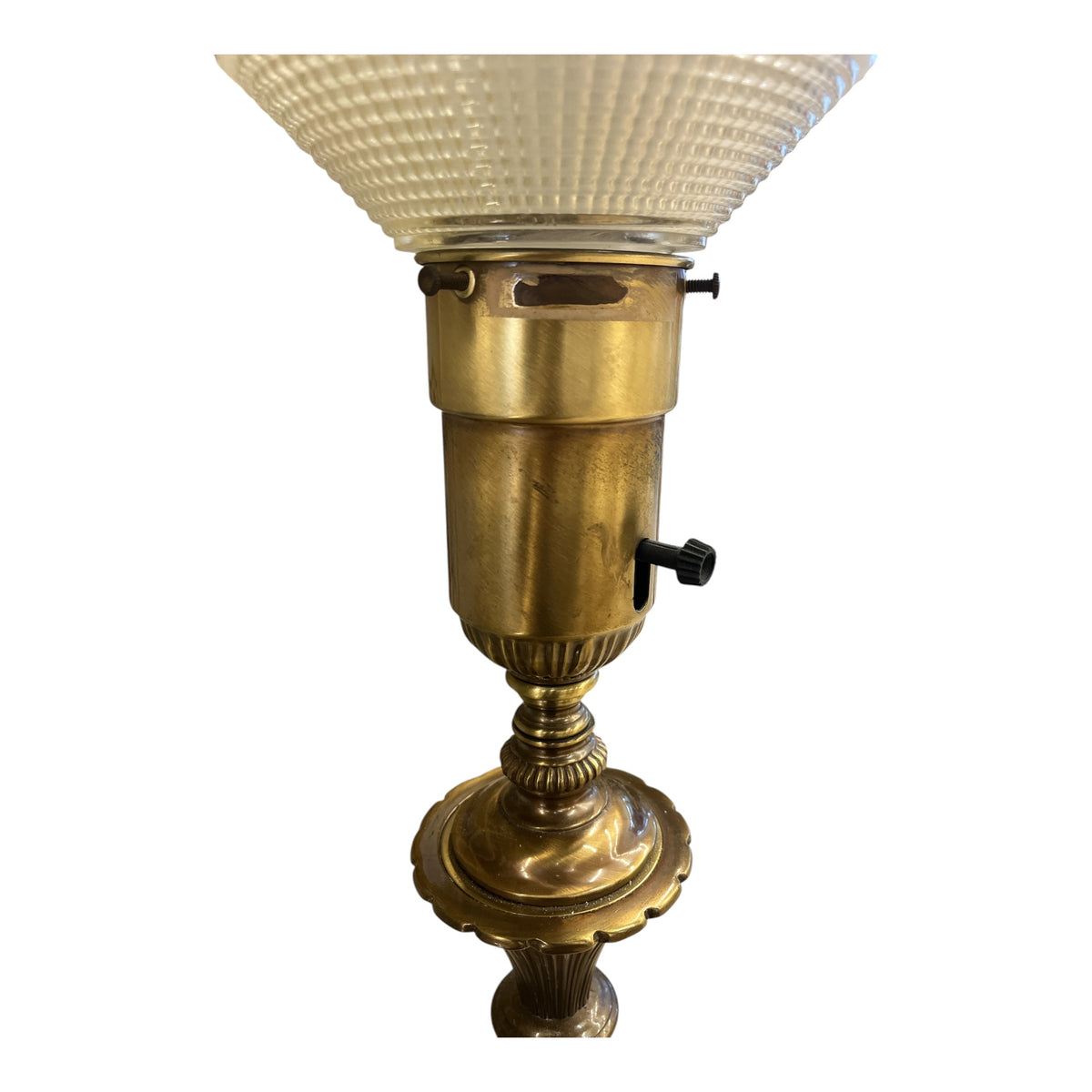 Vintage Brass Floor Lamp w/ Ribbon Glass Shade